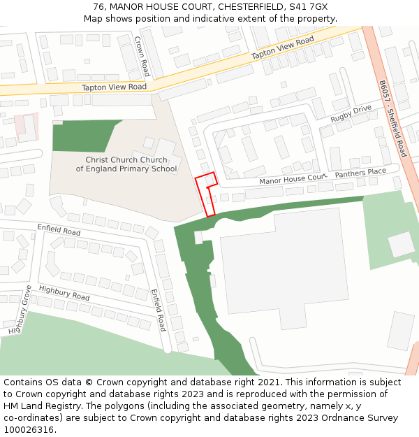 76, MANOR HOUSE COURT, CHESTERFIELD, S41 7GX: Location map and indicative extent of plot