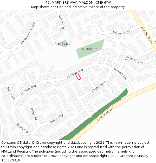 76, MARINERS WAY, MALDON, CM9 6YW: Location map and indicative extent of plot
