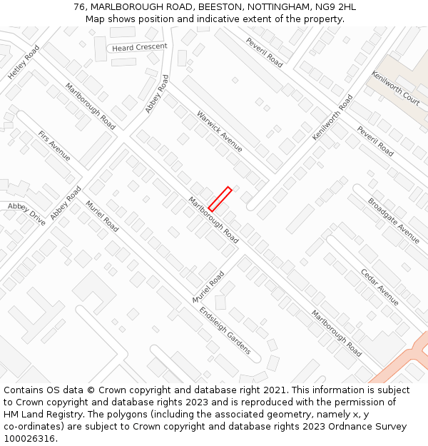 76, MARLBOROUGH ROAD, BEESTON, NOTTINGHAM, NG9 2HL: Location map and indicative extent of plot