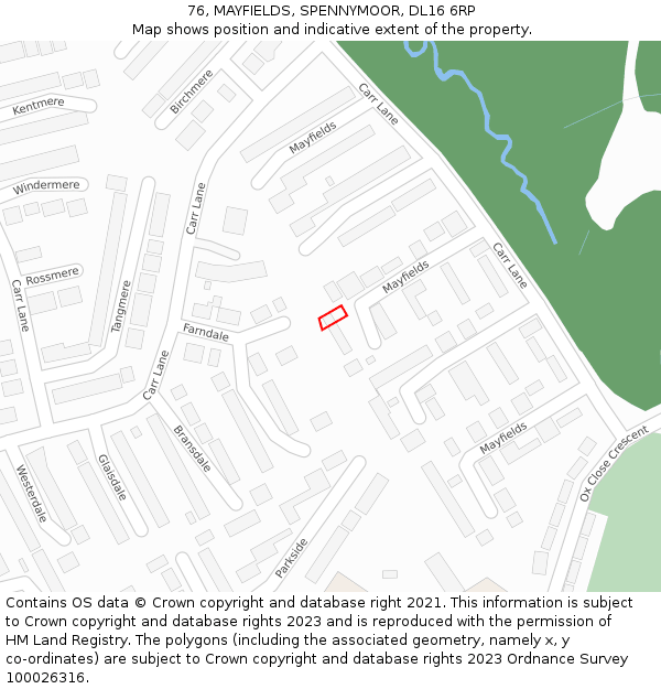 76, MAYFIELDS, SPENNYMOOR, DL16 6RP: Location map and indicative extent of plot
