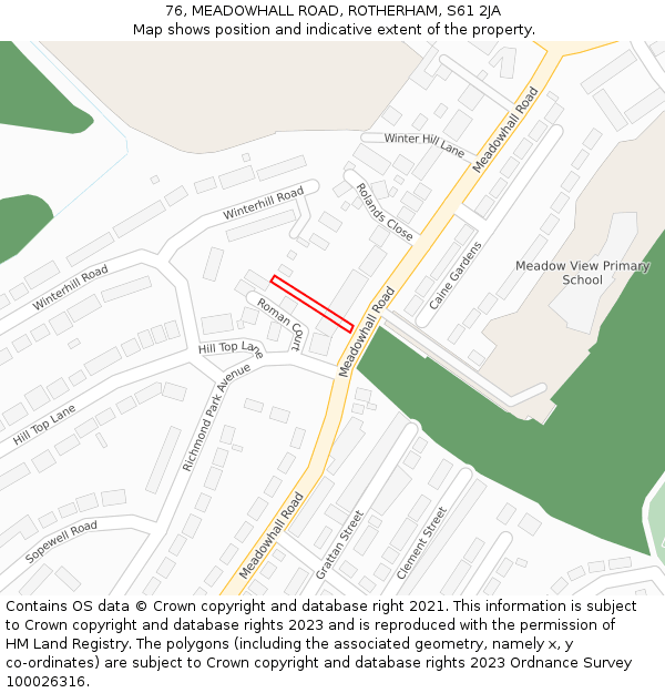 76, MEADOWHALL ROAD, ROTHERHAM, S61 2JA: Location map and indicative extent of plot