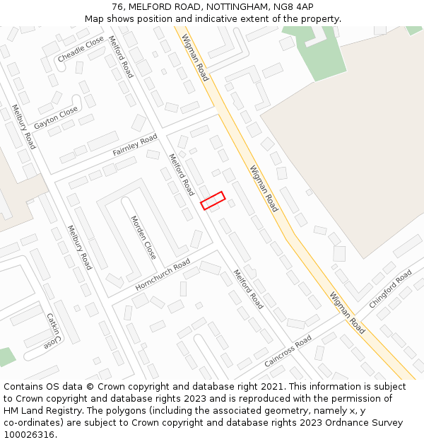 76, MELFORD ROAD, NOTTINGHAM, NG8 4AP: Location map and indicative extent of plot