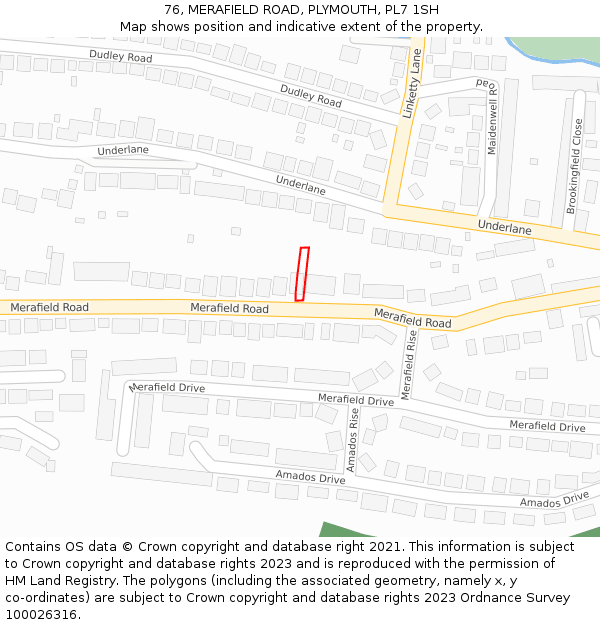 76, MERAFIELD ROAD, PLYMOUTH, PL7 1SH: Location map and indicative extent of plot