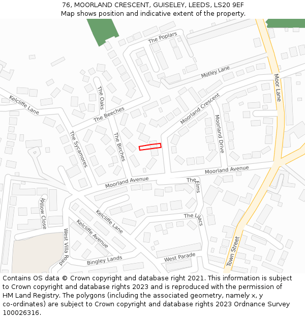 76, MOORLAND CRESCENT, GUISELEY, LEEDS, LS20 9EF: Location map and indicative extent of plot