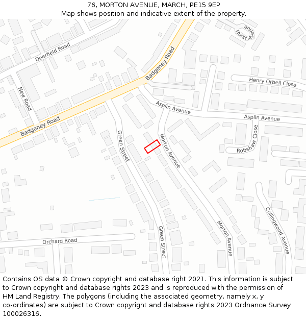 76, MORTON AVENUE, MARCH, PE15 9EP: Location map and indicative extent of plot