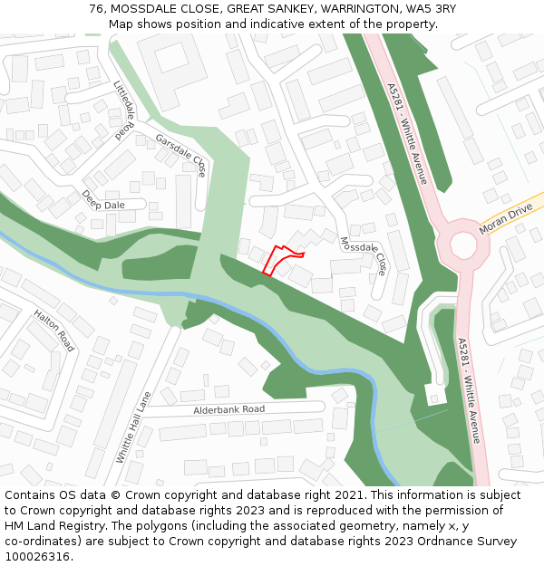 76, MOSSDALE CLOSE, GREAT SANKEY, WARRINGTON, WA5 3RY: Location map and indicative extent of plot