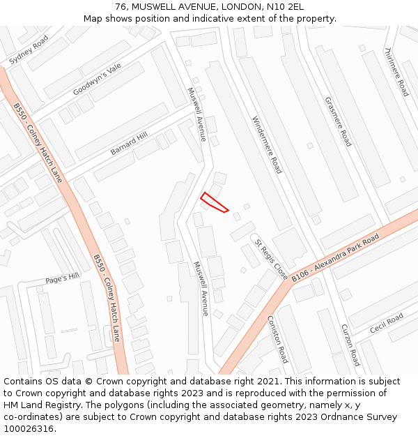 76, MUSWELL AVENUE, LONDON, N10 2EL: Location map and indicative extent of plot