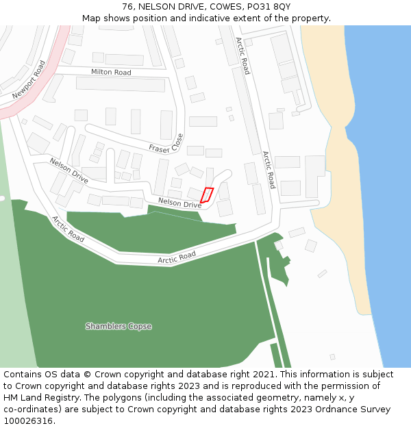 76, NELSON DRIVE, COWES, PO31 8QY: Location map and indicative extent of plot