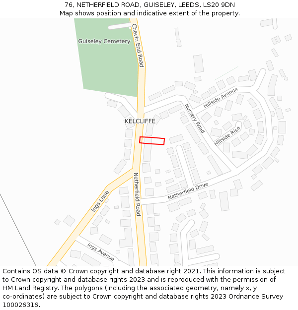 76, NETHERFIELD ROAD, GUISELEY, LEEDS, LS20 9DN: Location map and indicative extent of plot
