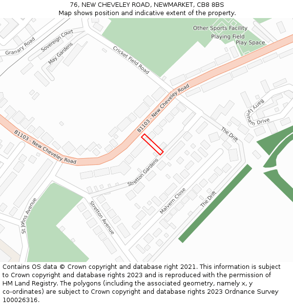 76, NEW CHEVELEY ROAD, NEWMARKET, CB8 8BS: Location map and indicative extent of plot