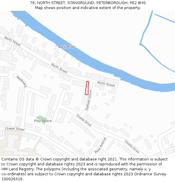 76, NORTH STREET, STANGROUND, PETERBOROUGH, PE2 8HS: Location map and indicative extent of plot