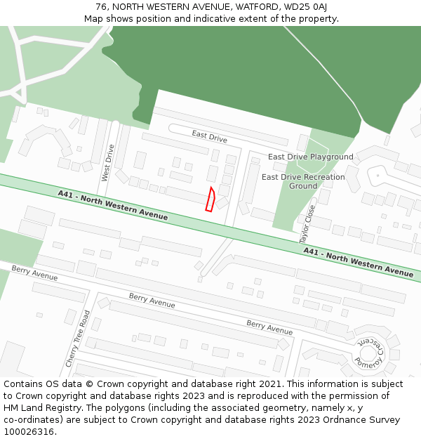 76, NORTH WESTERN AVENUE, WATFORD, WD25 0AJ: Location map and indicative extent of plot