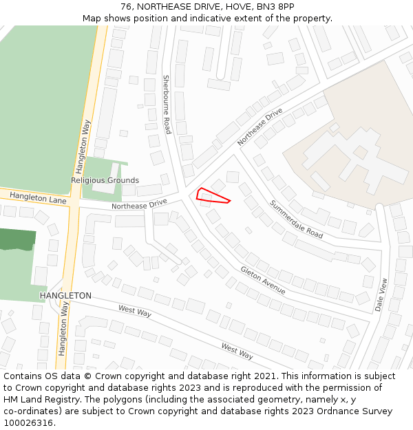 76, NORTHEASE DRIVE, HOVE, BN3 8PP: Location map and indicative extent of plot