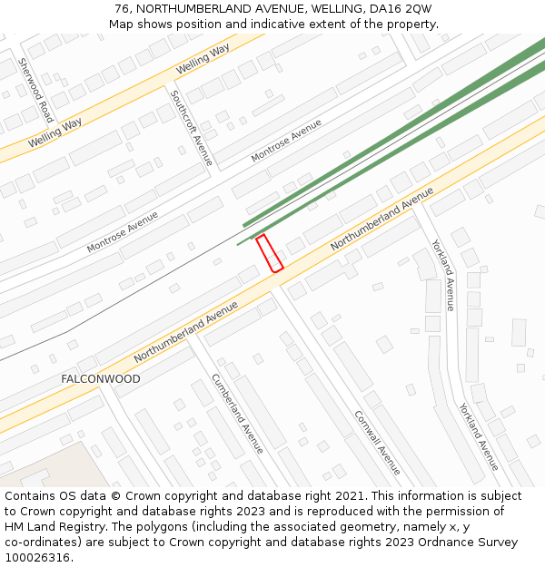 76, NORTHUMBERLAND AVENUE, WELLING, DA16 2QW: Location map and indicative extent of plot
