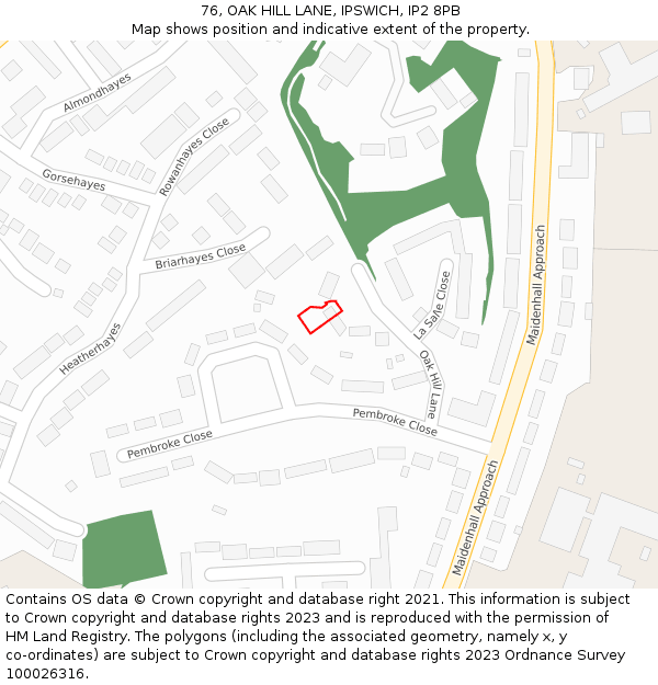 76, OAK HILL LANE, IPSWICH, IP2 8PB: Location map and indicative extent of plot