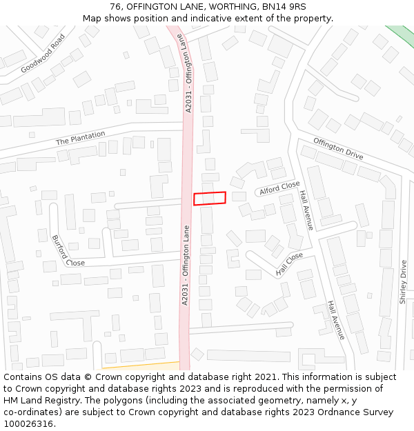 76, OFFINGTON LANE, WORTHING, BN14 9RS: Location map and indicative extent of plot