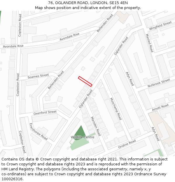 76, OGLANDER ROAD, LONDON, SE15 4EN: Location map and indicative extent of plot