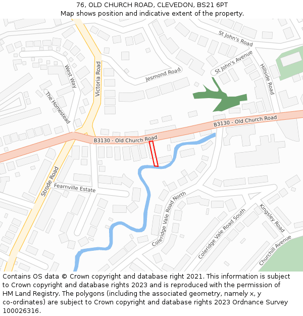 76, OLD CHURCH ROAD, CLEVEDON, BS21 6PT: Location map and indicative extent of plot