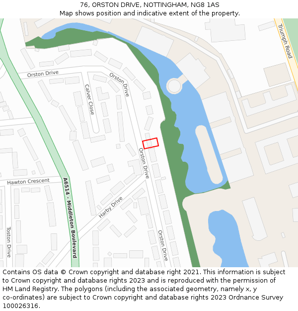 76, ORSTON DRIVE, NOTTINGHAM, NG8 1AS: Location map and indicative extent of plot