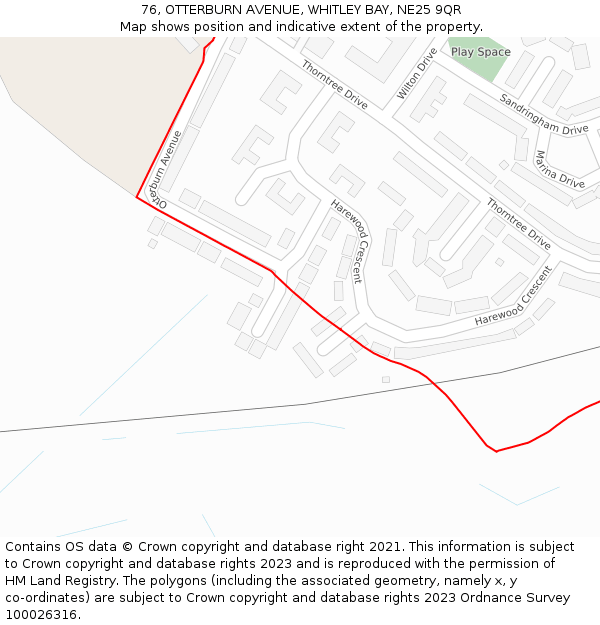 76, OTTERBURN AVENUE, WHITLEY BAY, NE25 9QR: Location map and indicative extent of plot