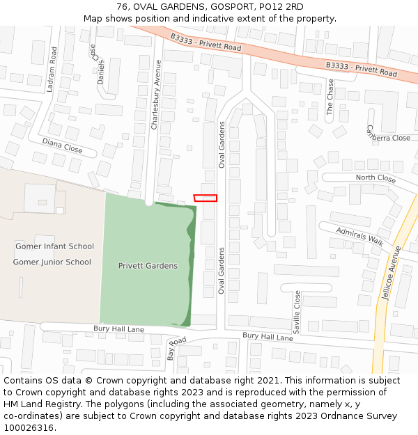 76, OVAL GARDENS, GOSPORT, PO12 2RD: Location map and indicative extent of plot