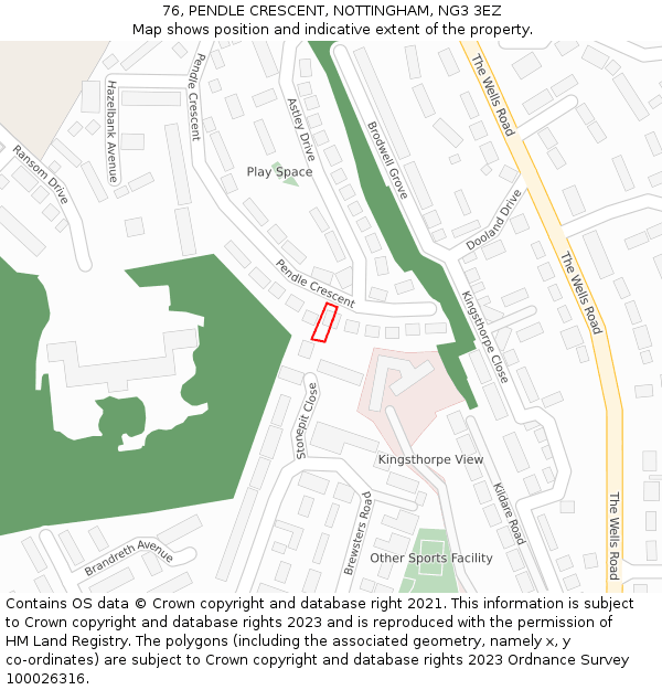 76, PENDLE CRESCENT, NOTTINGHAM, NG3 3EZ: Location map and indicative extent of plot