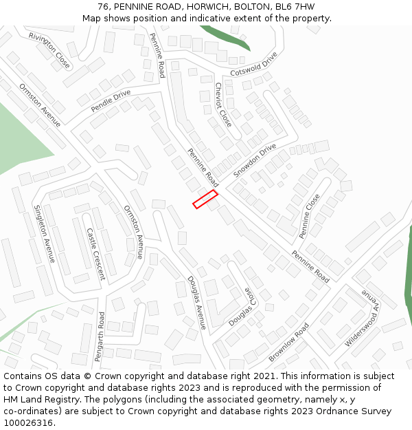 76, PENNINE ROAD, HORWICH, BOLTON, BL6 7HW: Location map and indicative extent of plot