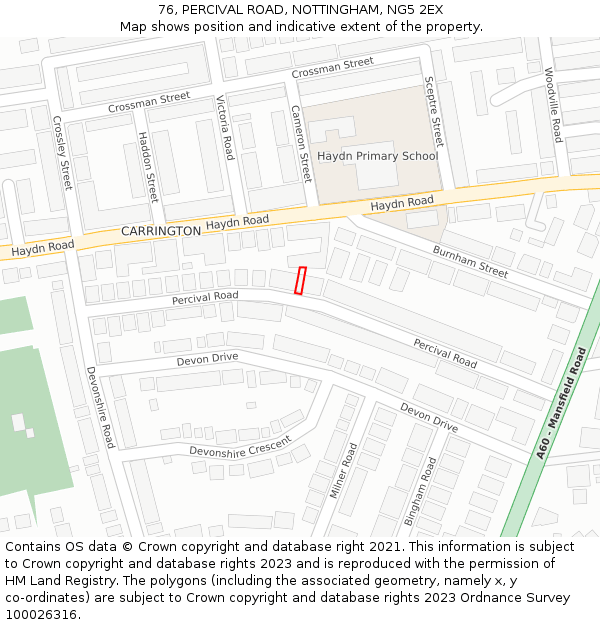 76, PERCIVAL ROAD, NOTTINGHAM, NG5 2EX: Location map and indicative extent of plot