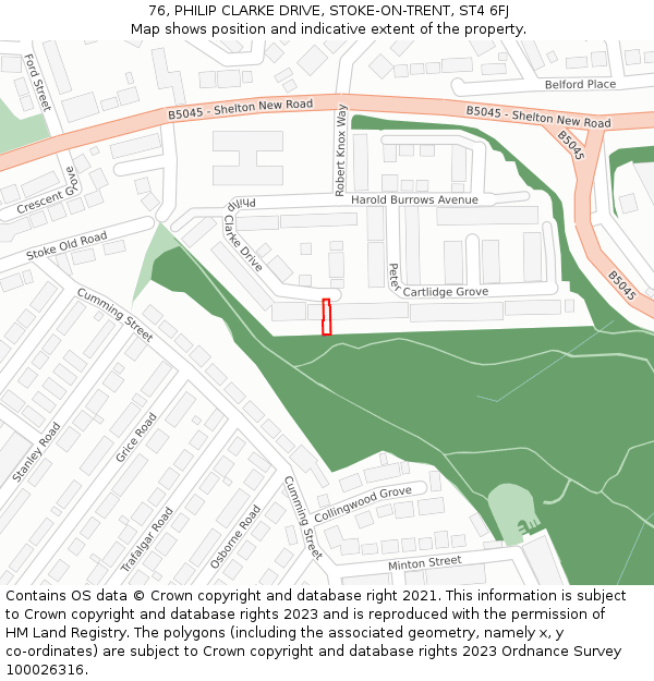 76, PHILIP CLARKE DRIVE, STOKE-ON-TRENT, ST4 6FJ: Location map and indicative extent of plot