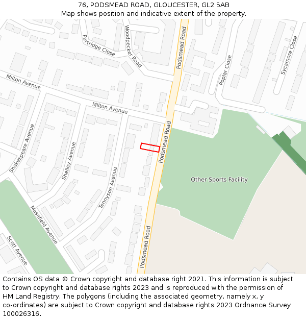 76, PODSMEAD ROAD, GLOUCESTER, GL2 5AB: Location map and indicative extent of plot