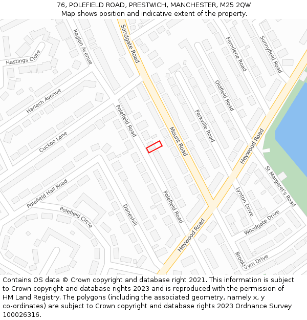 76, POLEFIELD ROAD, PRESTWICH, MANCHESTER, M25 2QW: Location map and indicative extent of plot