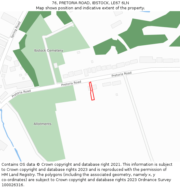 76, PRETORIA ROAD, IBSTOCK, LE67 6LN: Location map and indicative extent of plot