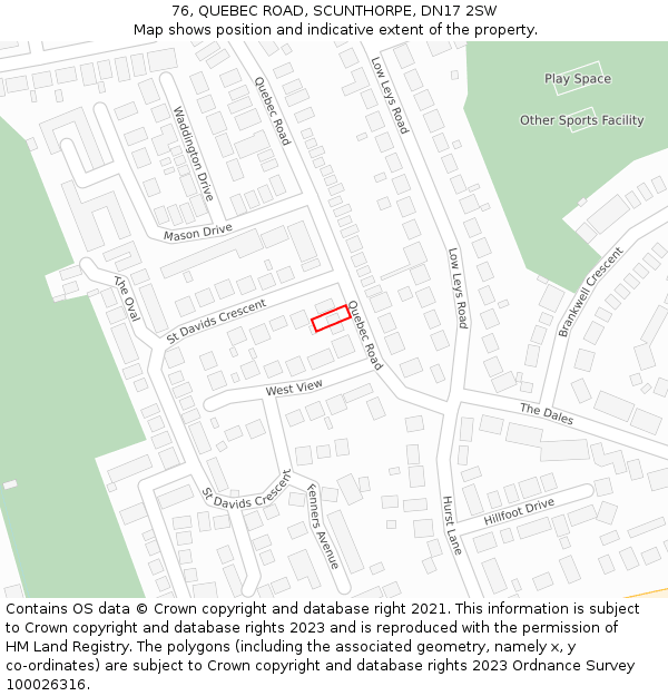 76, QUEBEC ROAD, SCUNTHORPE, DN17 2SW: Location map and indicative extent of plot