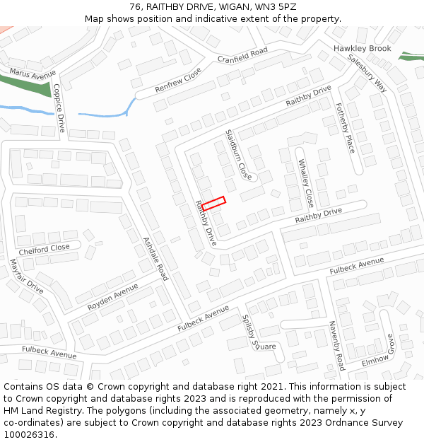 76, RAITHBY DRIVE, WIGAN, WN3 5PZ: Location map and indicative extent of plot