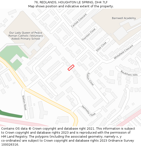 76, REDLANDS, HOUGHTON LE SPRING, DH4 7LF: Location map and indicative extent of plot