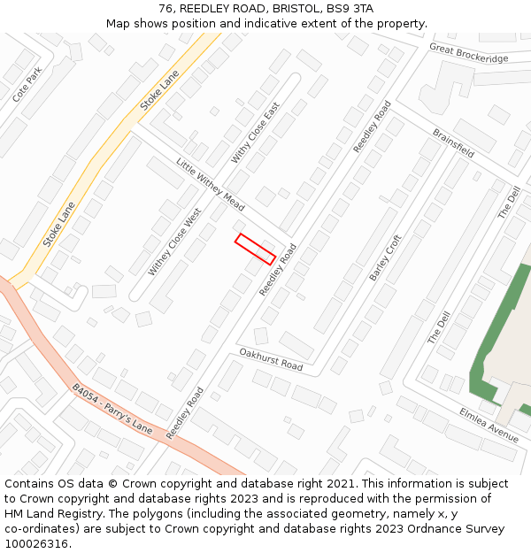 76, REEDLEY ROAD, BRISTOL, BS9 3TA: Location map and indicative extent of plot