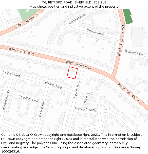76, RETFORD ROAD, SHEFFIELD, S13 9LE: Location map and indicative extent of plot
