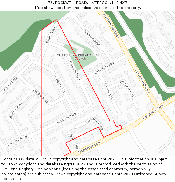 76, ROCKWELL ROAD, LIVERPOOL, L12 4XZ: Location map and indicative extent of plot