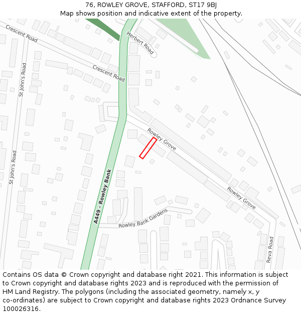 76, ROWLEY GROVE, STAFFORD, ST17 9BJ: Location map and indicative extent of plot