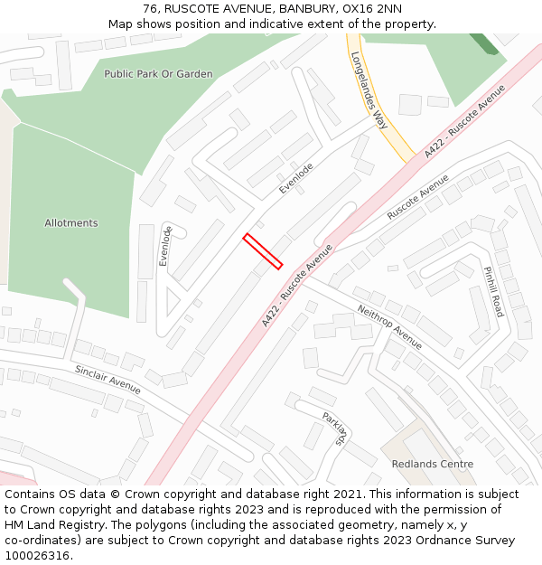 76, RUSCOTE AVENUE, BANBURY, OX16 2NN: Location map and indicative extent of plot