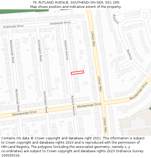 76, RUTLAND AVENUE, SOUTHEND-ON-SEA, SS1 2XN: Location map and indicative extent of plot