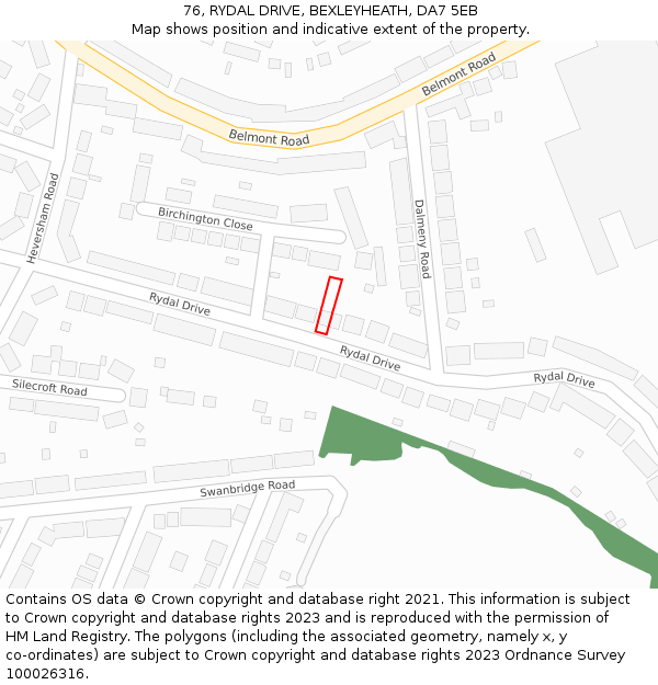 76, RYDAL DRIVE, BEXLEYHEATH, DA7 5EB: Location map and indicative extent of plot