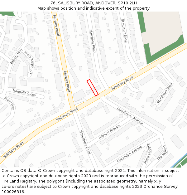 76, SALISBURY ROAD, ANDOVER, SP10 2LH: Location map and indicative extent of plot