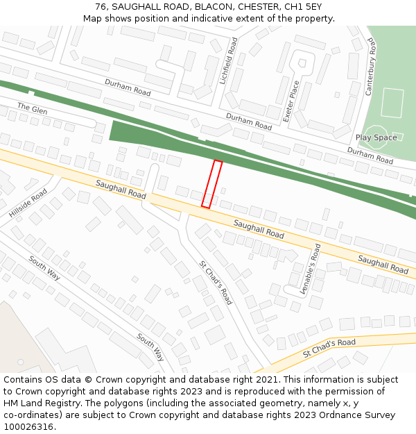 76, SAUGHALL ROAD, BLACON, CHESTER, CH1 5EY: Location map and indicative extent of plot