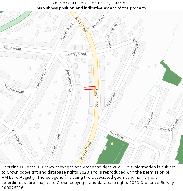 76, SAXON ROAD, HASTINGS, TN35 5HH: Location map and indicative extent of plot