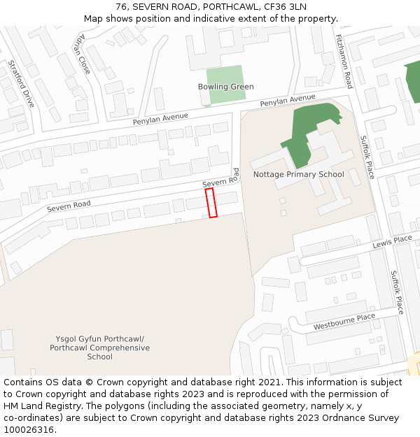 76, SEVERN ROAD, PORTHCAWL, CF36 3LN: Location map and indicative extent of plot