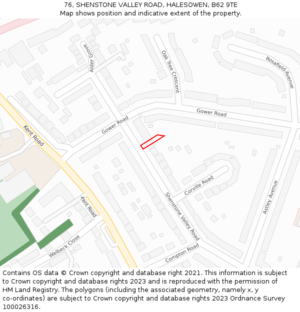 76, SHENSTONE VALLEY ROAD, HALESOWEN, B62 9TE: Location map and indicative extent of plot