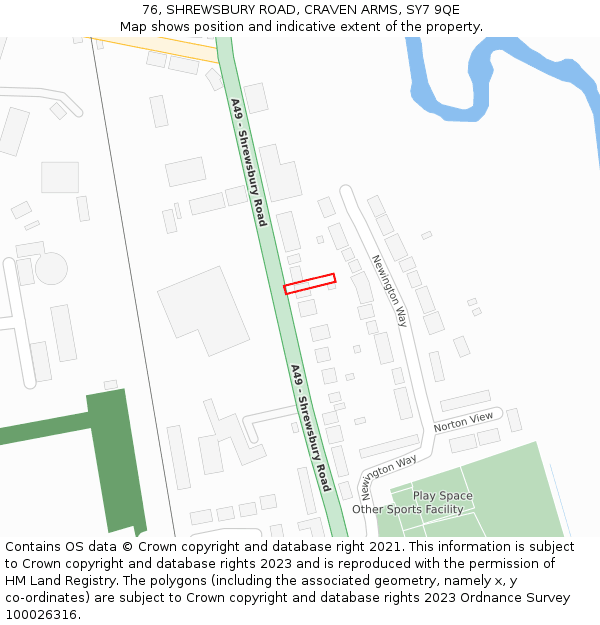 76, SHREWSBURY ROAD, CRAVEN ARMS, SY7 9QE: Location map and indicative extent of plot