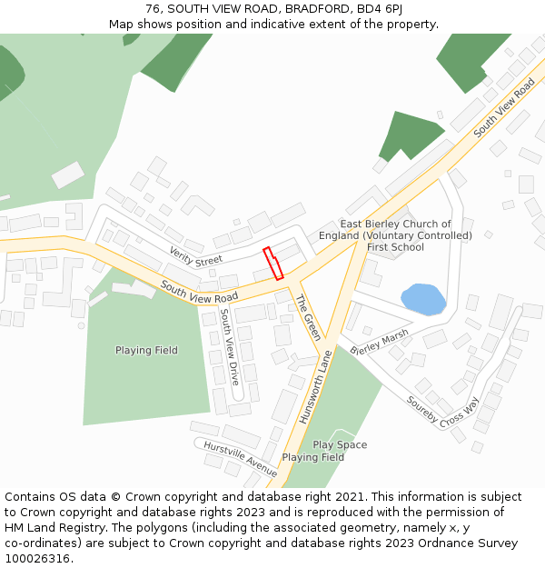 76, SOUTH VIEW ROAD, BRADFORD, BD4 6PJ: Location map and indicative extent of plot