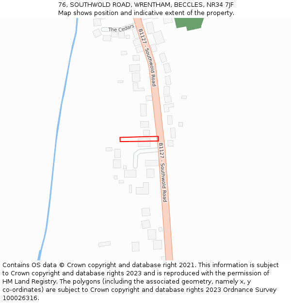 76, SOUTHWOLD ROAD, WRENTHAM, BECCLES, NR34 7JF: Location map and indicative extent of plot